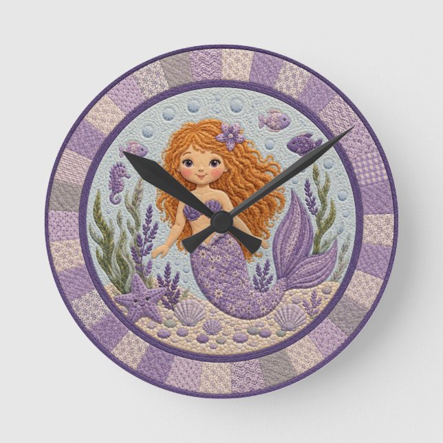 Horloge Ronde Couverture de sirène violette jolie (Recto)