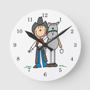 Horloge Ronde Cow-girl avec le T-shirts et les cadeaux de cheval