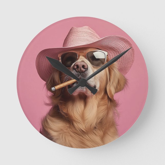 Horloge Ronde Cowboy Dog Wall Clock with Hat and Sung - Hu (Recto)