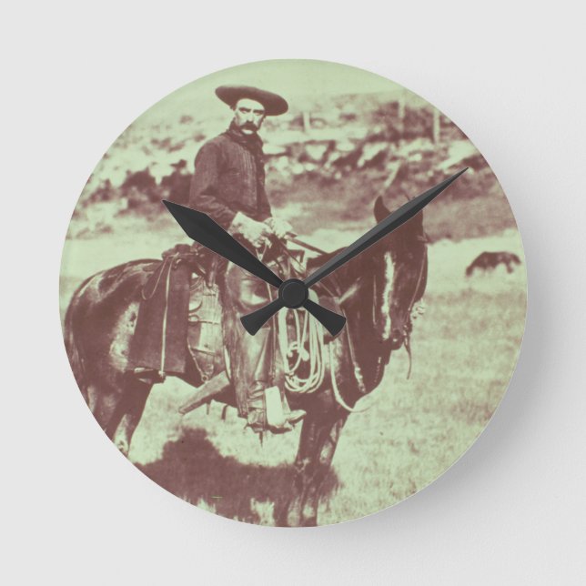 Horloge Ronde Cowboy du Montana, c.1880 (photo de b/w) (Recto)