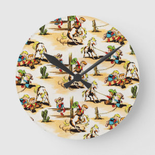 Horloge Ronde Cowboy vintage Country Kids Pony Cactus