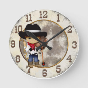 Horloge Ronde Cowboy with Stick Horse Clock
