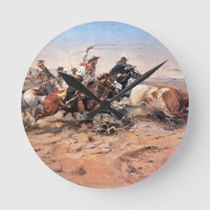 Horloge Ronde Cowboys roping un boeuf, 1897 (huile sur la toile)