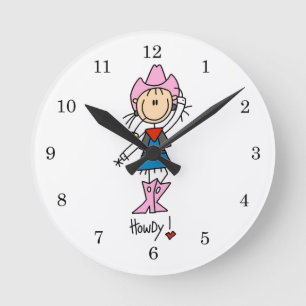 Horloge Ronde Cowgirl en T-shirts roses et cadeaux
