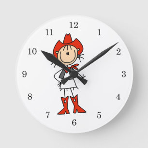 Horloge Ronde Cowgirl en T-shirts rouges et Cadeaux