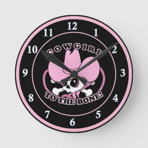 Horloge Ronde Cowgirl Skull