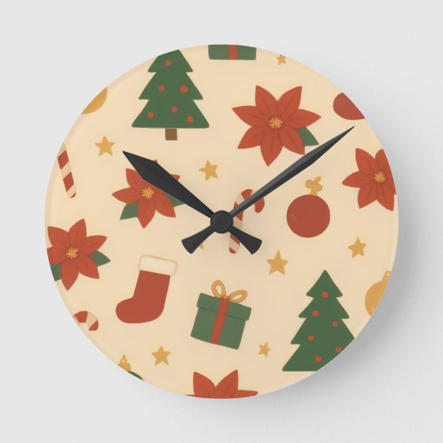 Horloge Ronde Cozy Christmas Pattern with Gifts and Trees (Recto)