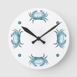 Horloge Ronde Crabe bleu vintage Faune marine et fruits de mer