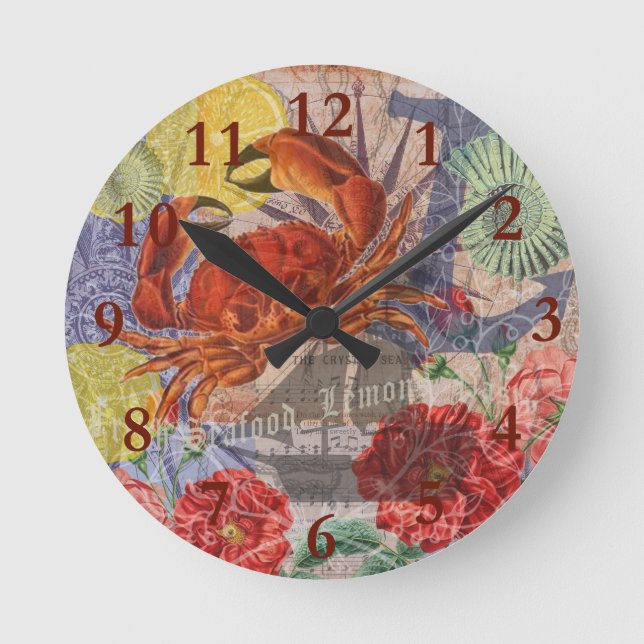 Horloge Ronde Crabe Plage Nautique Art de la mer (Recto)