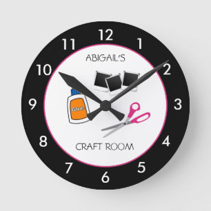 Horloge Ronde Craft Room Personalized Black Rim Round Clock