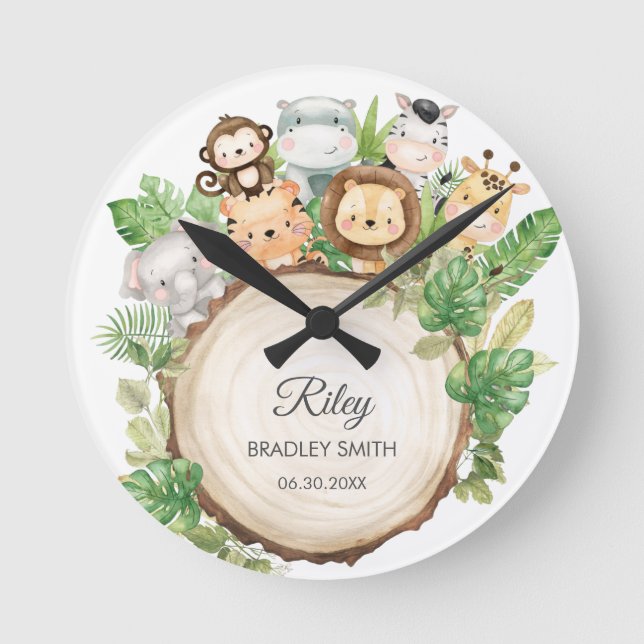 Horloge Ronde Craie Vierle Animals Greenery Kid's Menace Nursery (Recto)