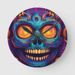 Horloge Ronde Crâne à sucre psychédélique - Jour des morts