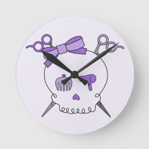 Horloge Ronde Crâne accessoire de cheveux pourpres - os croisé