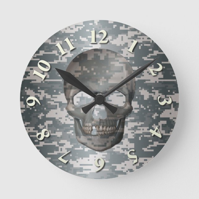 Horloge Ronde Crâne Camo numérique 3D (Recto)