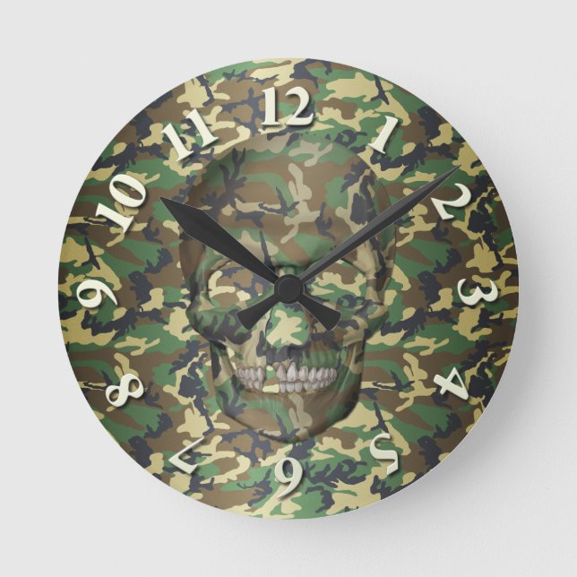 Horloge Ronde Crâne Camo Woodland 3D (Recto)
