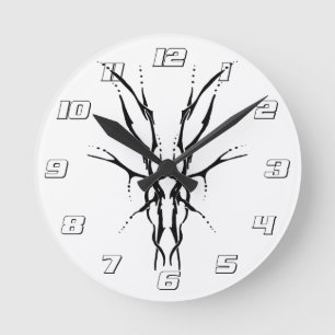 Horloge Ronde Crâne de cerf tribal noir dessin de chasse