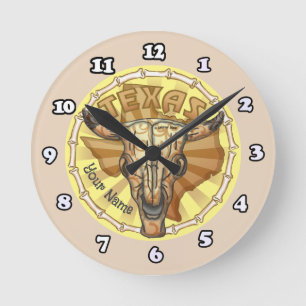 Horloge Ronde  Crâne de vache tribal du Texas  
