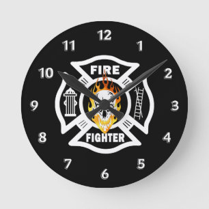Horloge Ronde Crâne flamboyant pompier