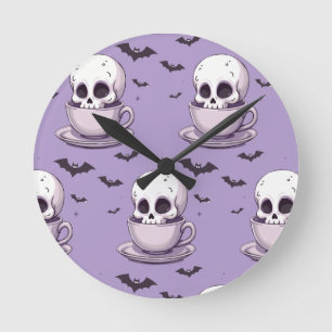 Horloge Ronde Crâne Pastel Goth dans une tasse à thé