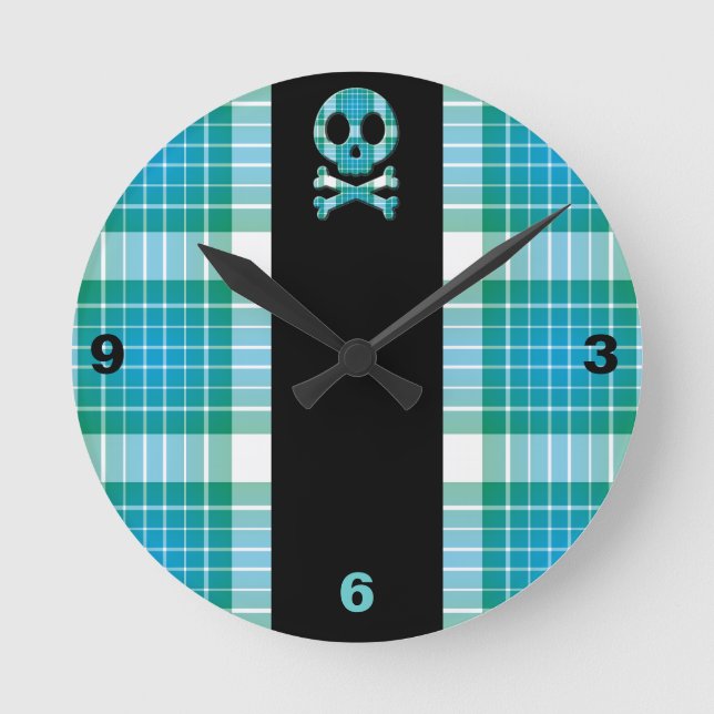 Horloge Ronde Crâne Plaid Océan (Recto)