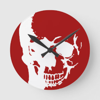 Horloge Ronde Crâne - Rouge & Blanc métal Imaginaire Art