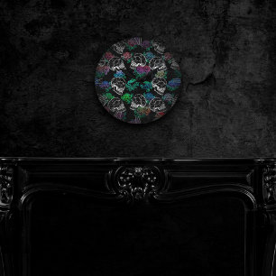 Horloge Ronde Crânes et Roses sombres Funky Glam Ombre Grunge