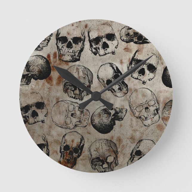 Horloge Ronde Crânes vintage Halloween en détresse (Recto)