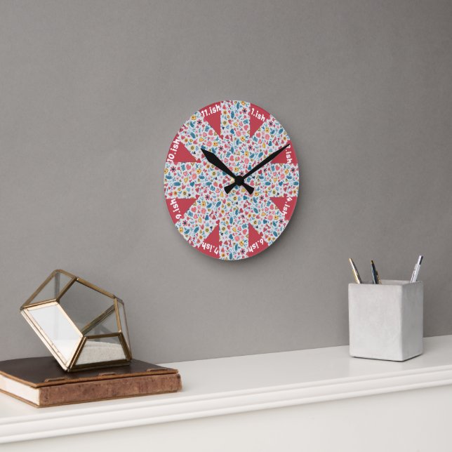 Horloge Ronde Crayon Pastel Coeur & Fleurs (Bureau)