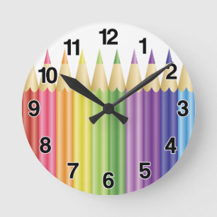 Horloge Ronde Crayons Colorés En Rangée
