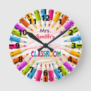 Horloge Ronde Crayons colorés Salle de classe de l'enseignant