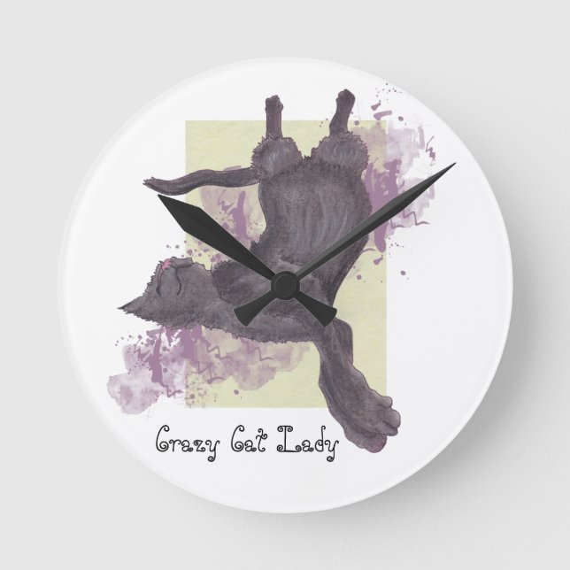 Horloge Ronde Crazy Chat Lady mignonne grunge noir chat cadenas (Recto)