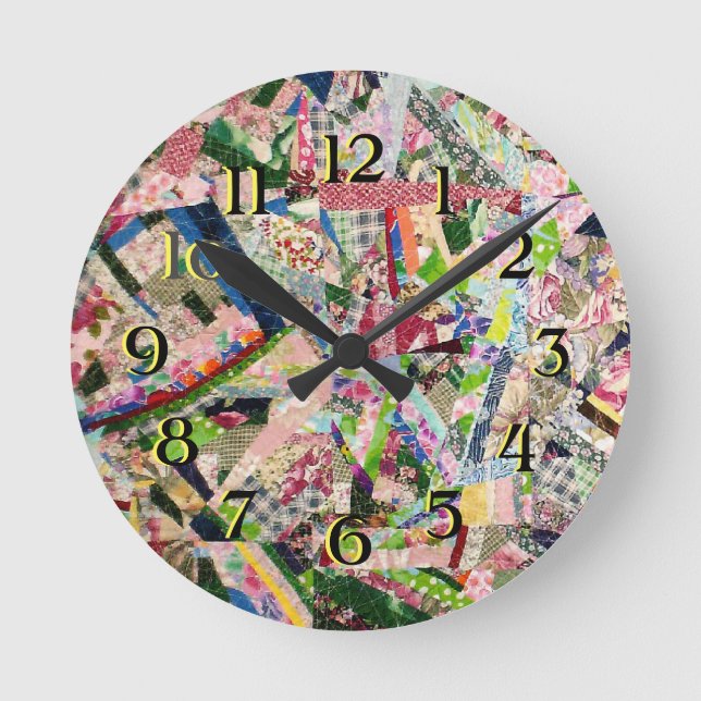 Horloge Ronde Crazy Quilt dans les couleurs du printemps (Recto)