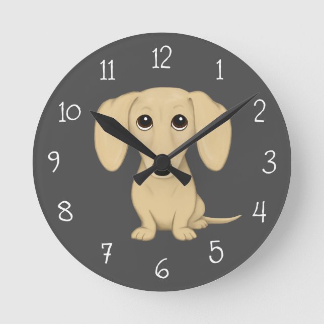 Horloge Ronde Cream Smooth Coated Dachshund Cartoon Chien (Recto)