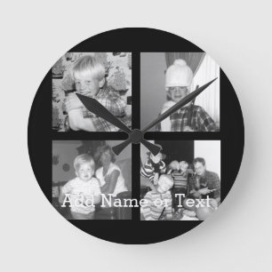 Horloge Ronde Create sur Instagram Collage with 4 photos - Black