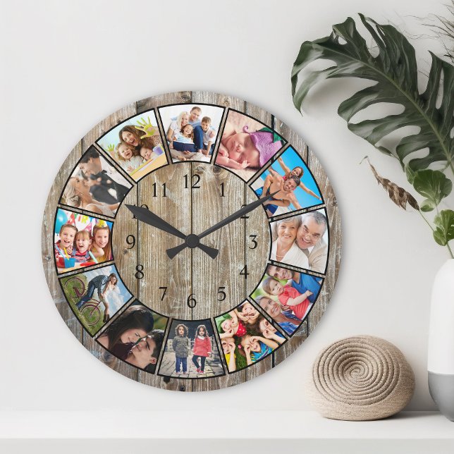 Horloge Ronde Create Your Custom Photo Collage Rustic Farmhouse (Créateur téléchargé)