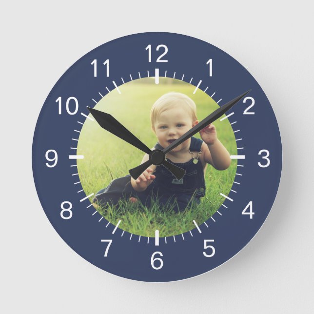 Horloge Ronde Create Your Custom Photo Modern Mini Blue (Recto)