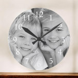 Horloge Ronde Create Your Custom Photo Moderne Elegant<br><div class="desc">Create Your Own Custom Black and White Photo (picture or photo) Modern Large Clock that you can add your own photo. This roman numeral numbered clock makes a perfect custom personalized vend à maman,  papa,  grand-mère ou grandparent to hang in their Kitchen or Living Room.</div>