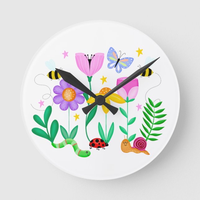 Horloge Ronde Créatures de jardin heureuses (Recto)