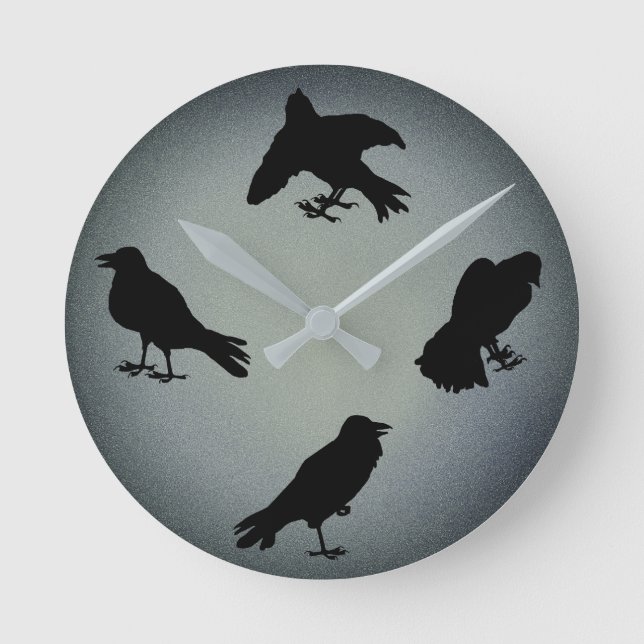 Horloge Ronde Creepy Raven Silhouettes Gray Halloween (Recto)