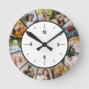 Horloge Ronde Créez votre propre collage de 12 photos en noir et