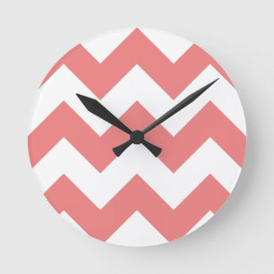 Horloge Ronde Créez votre propre grand motif zigzag corail clair