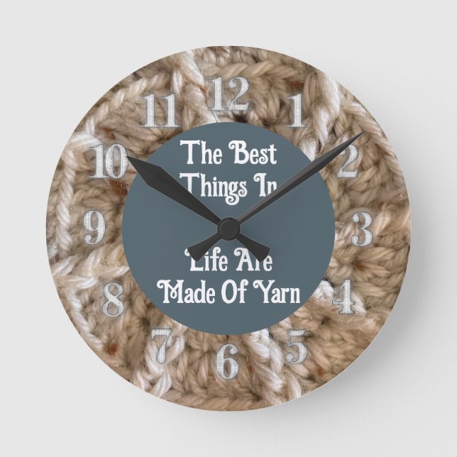 Horloge Ronde Crochet beige Motif Photo Fil d'amour artisanal (Recto)