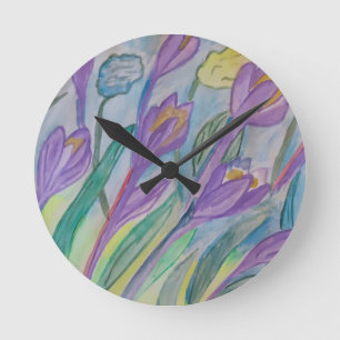 Horloge Ronde Crocus de printemps Abstrait