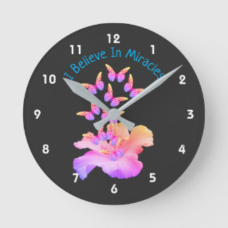 Horloge Ronde Croire En Miracles Hibiscus Flower Butterflies