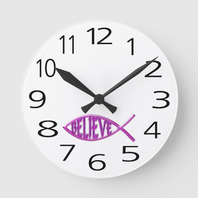 Horloge Ronde Croire le poisson - rose (Recto)