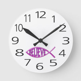 Horloge Ronde Croire le poisson - rose