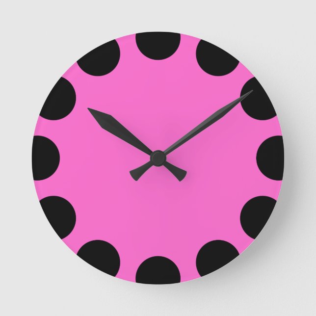 Horloge Ronde Croissant couleur - noir et rose (Recto)