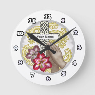 Horloge Ronde Croix chrétienne d'Amaryllis