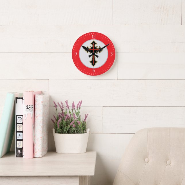 Horloge Ronde Croix chrétienne dorée (Salle de lecture)