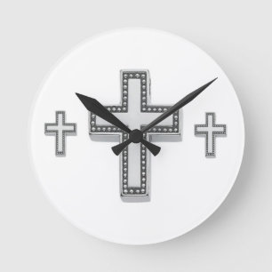 Horloge Ronde Croix chrétienne en argent
